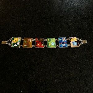 Vintage Robert Kuo gold plated five panel cloisonné Bracelet